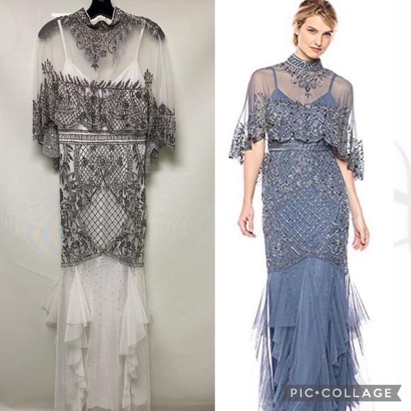 Aidan Mattox Dresses & Skirts - Aidan Mattox WHITE beaded dress with capelet